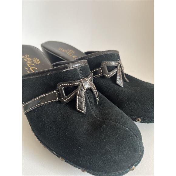 Y2K VTG ? Sbicca of California Black Suede Bow Clogs Women’s 6.5 M - Picture 13 of 14